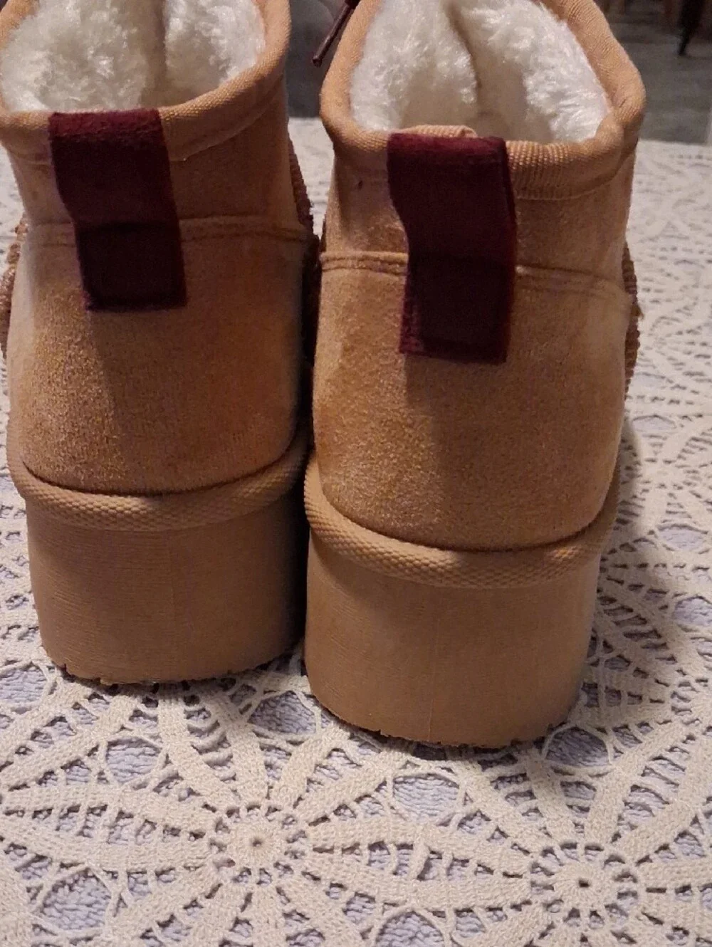 Mudd Kids Tan Suede Boots with Burgundy Laces